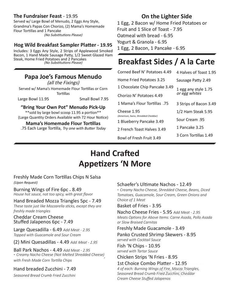 Schaefer's Food 'N Drinks - Chino, CA menu_pic