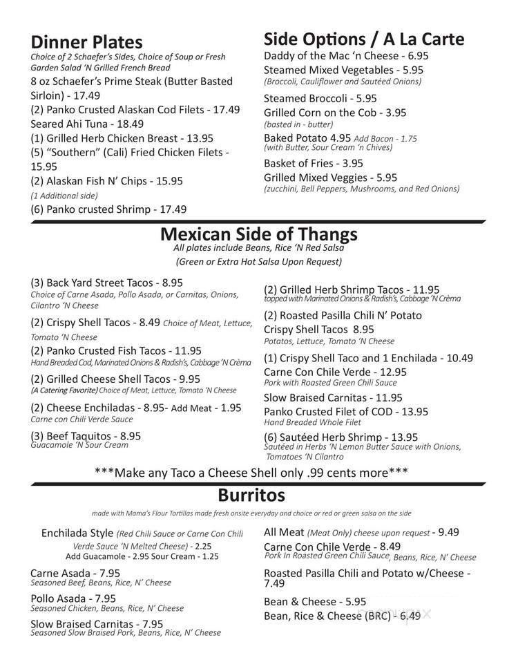 Schaefer's Food 'N Drinks - Chino, CA menu_pic