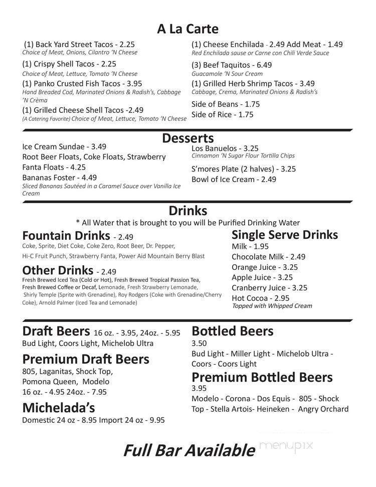 Schaefer's Food 'N Drinks - Chino, CA menu_pic