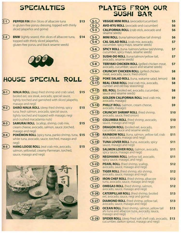 Shiro Ninja Japanese Bistro - Sonora, CA menu_pic