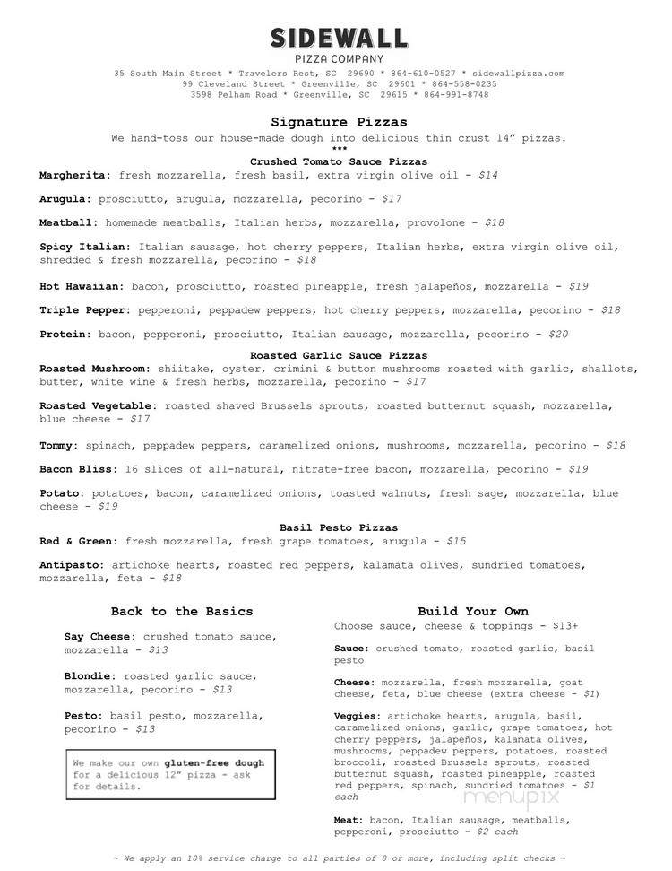 Sidewall Pizza - Greenville, SC menu_pic