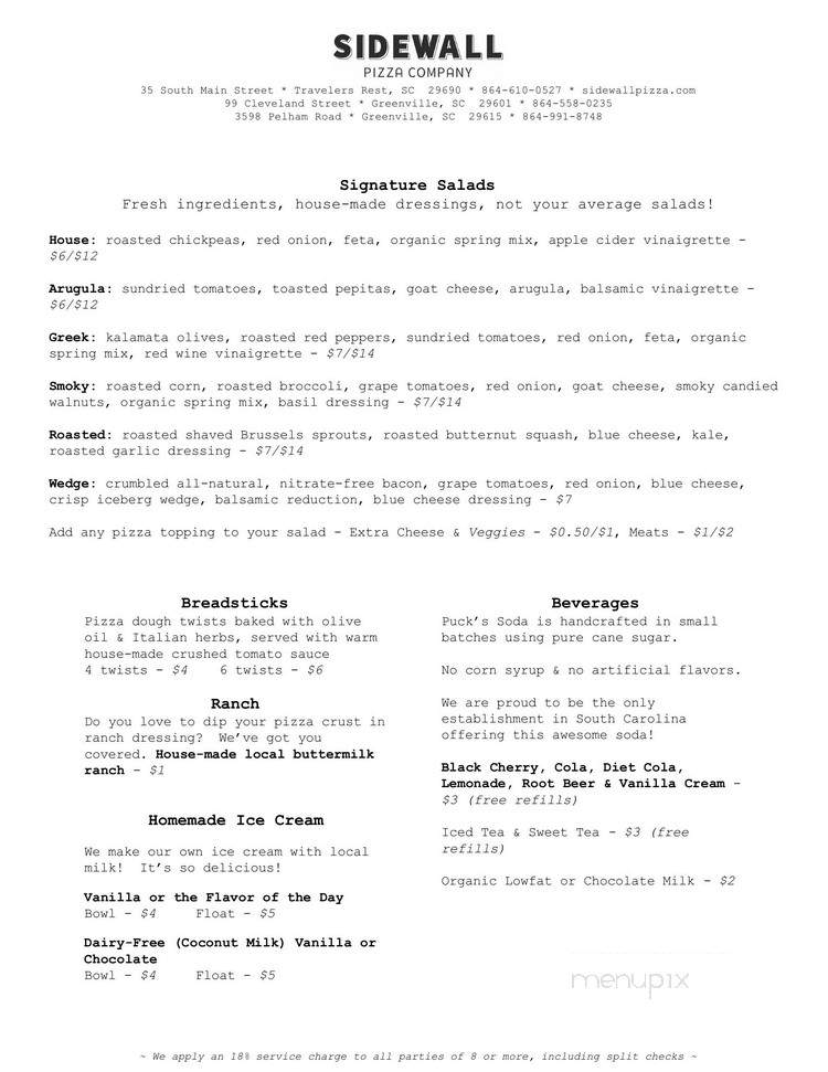 Sidewall Pizza - Greenville, SC menu_pic