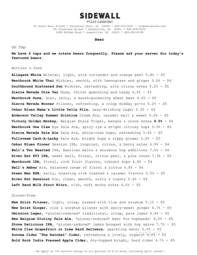 Sidewall Pizza - Greenville, SC menu_pic