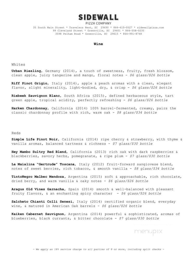 Sidewall Pizza - Greenville, SC menu_pic