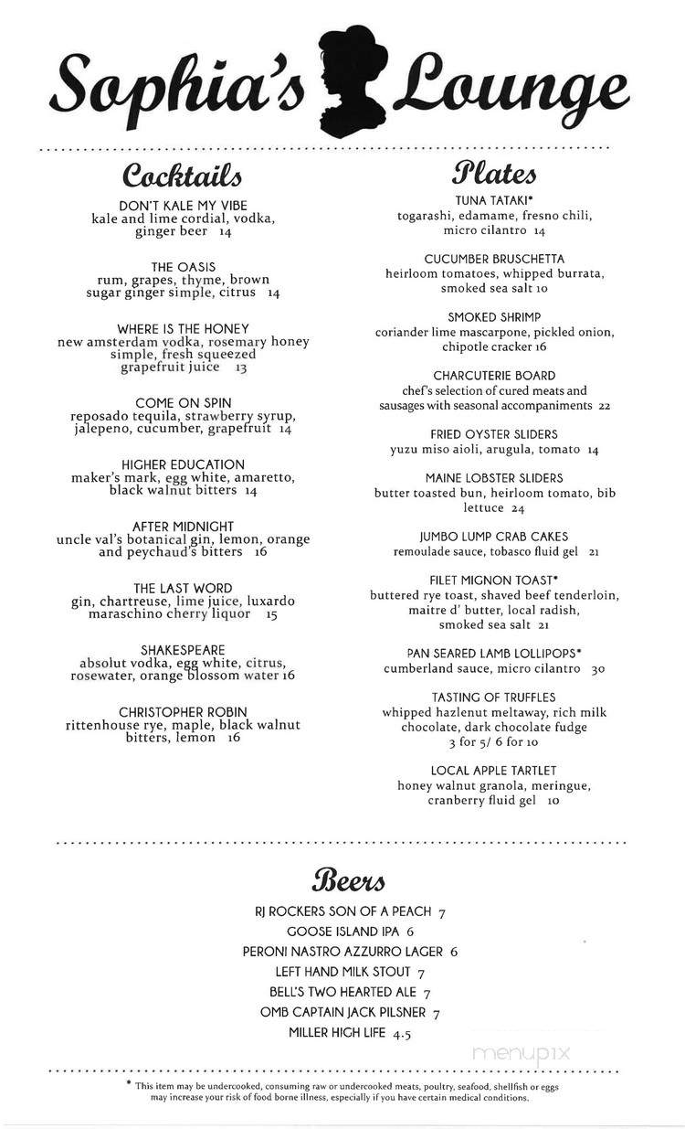 Sophia's Lounge - Charlotte, NC menu_pic
