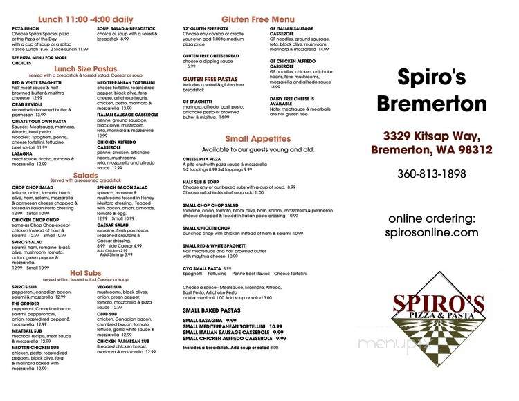 Spiro's Pizza and Pasta - Bremerton, WA menu_pic
