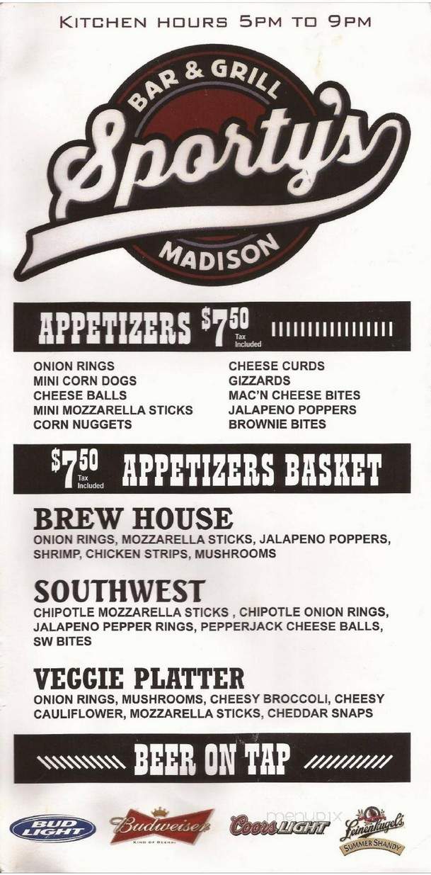 Sporty's Bar & Grill - Madison, SD menu_pic