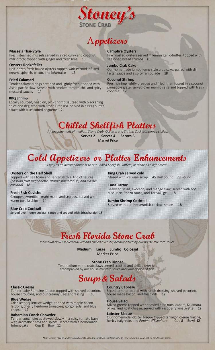 Stoney's Stone Crab - Naples, FL menu_pic