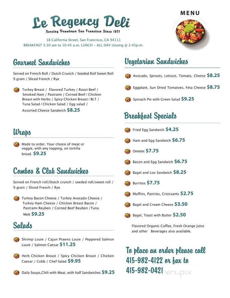 Le Regency - San Francisco, CA menu_pic
