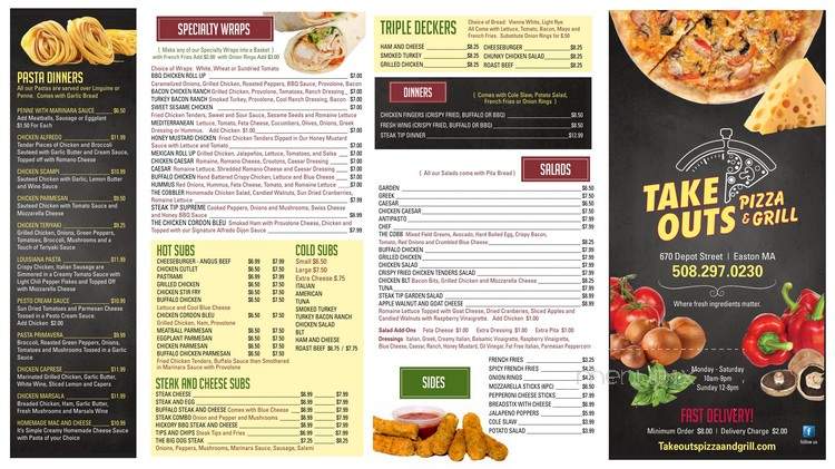 Take Outs Pizza and Grill - Easton, MA menu_pic