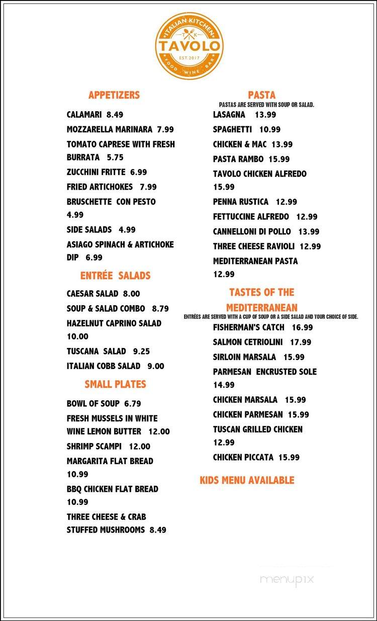 TAVOLO Italian Kitchen - Tyler, TX menu_pic