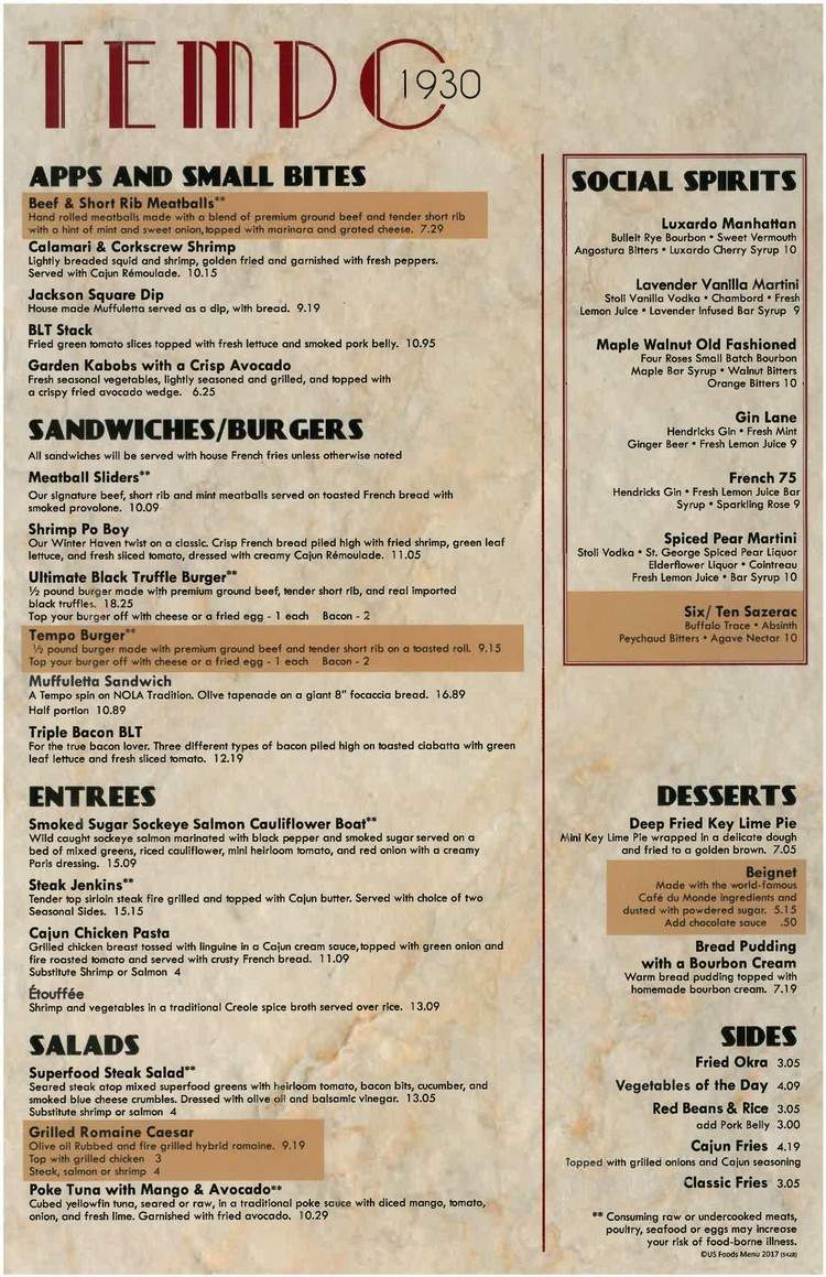 Tempo 1930 - Winter Haven, FL menu_pic