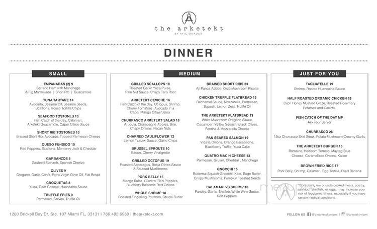 The Arketekt by Aficionados - Miami, FL menu_pic