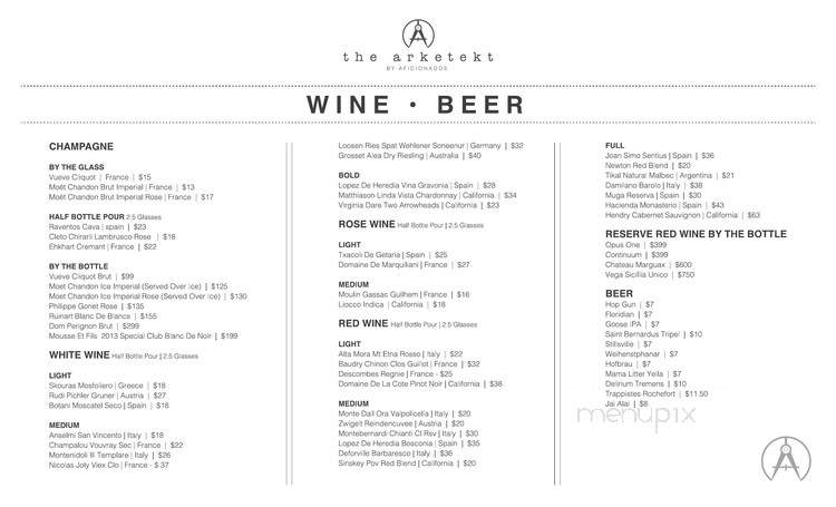 The Arketekt by Aficionados - Miami, FL menu_pic