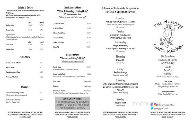 The Hungry Goat's Kitchen - Pawtucket, RI menu_pic