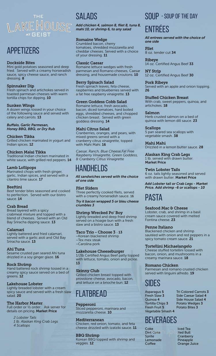 The LakeHouse at Geist - Indianapolis, IN menu_pic