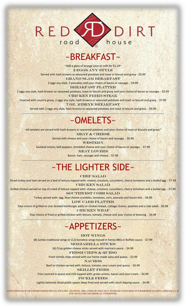The Red Dirt Roadhouse - Hinton, OK menu_pic