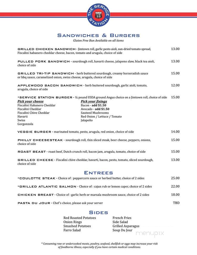The Service Station - Jamestown, CA menu_pic