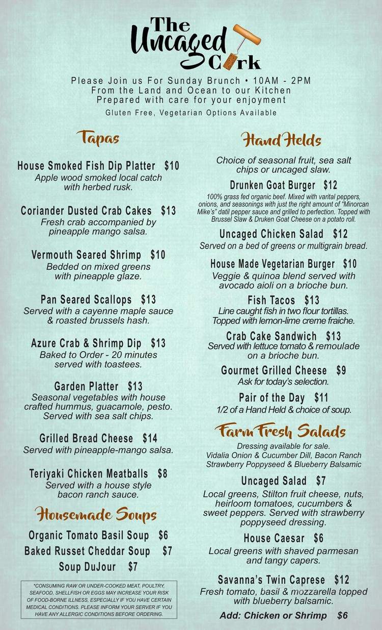 The Uncaged Cork - Saint Augustine Beach, FL menu_pic