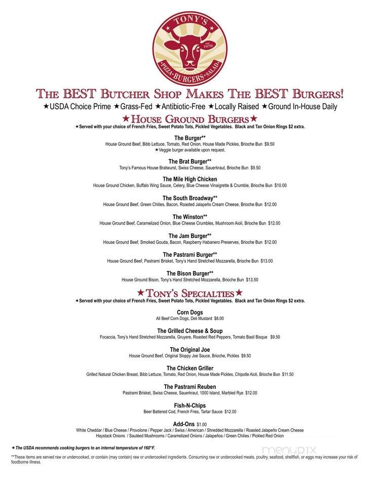 Tony's Burgers - Denver, CO menu_pic