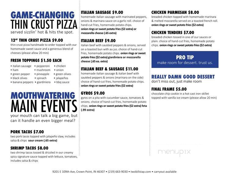 Two Bills Tap - Crown Point, IN menu_pic