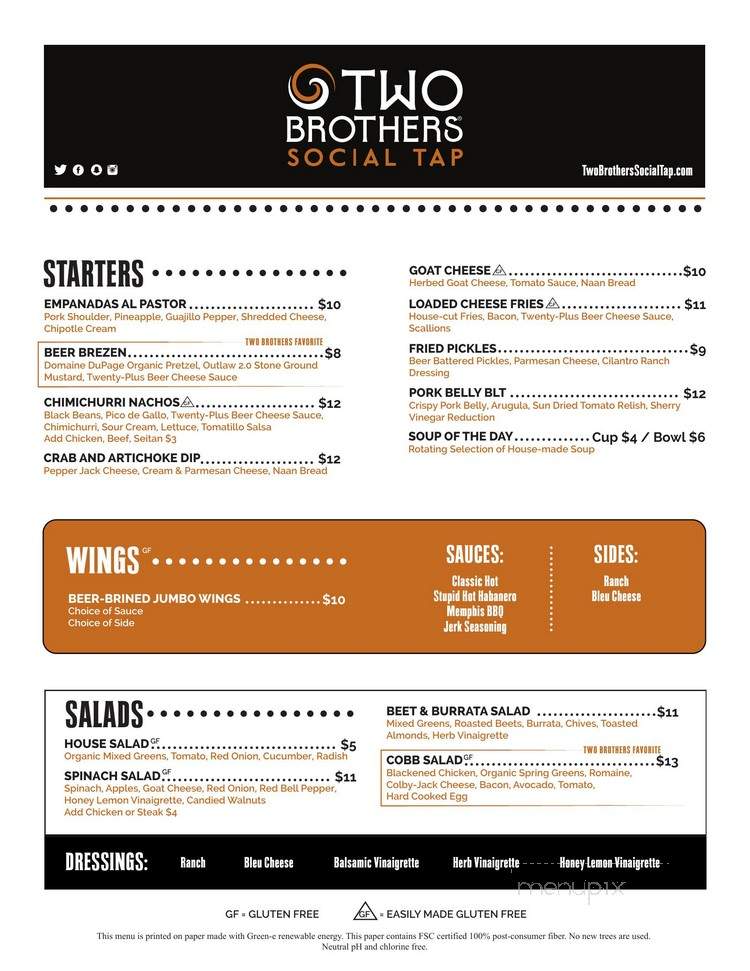 Two Brothers Social Tap - Oak Park, IL menu_pic