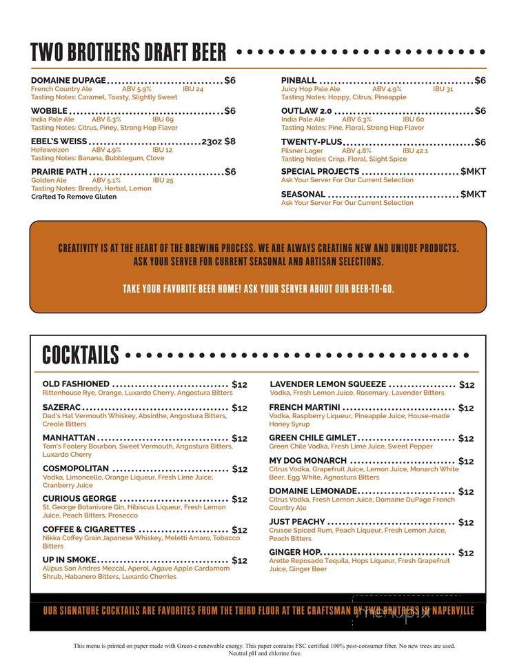 Two Brothers Social Tap - Oak Park, IL menu_pic
