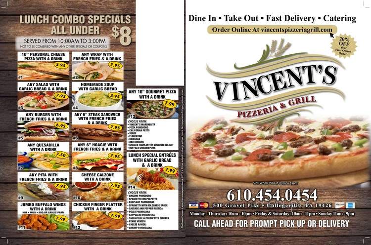 Vincent's Pizzeria & Grill - Collegeville, PA menu_pic
