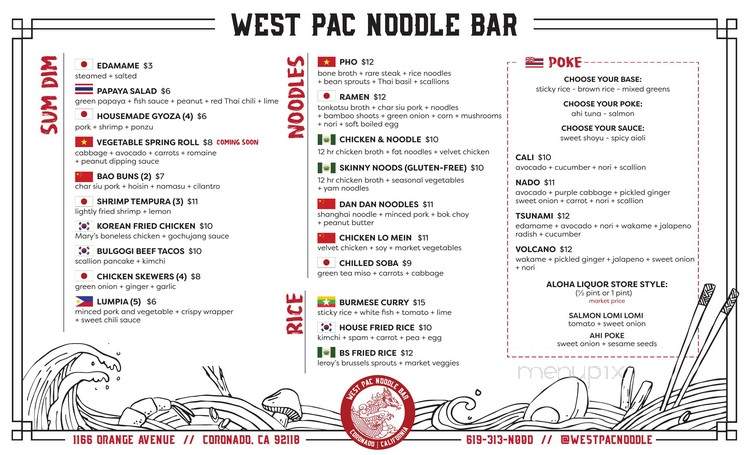 West Pac Noodle Bar - Coronado, CA menu_pic