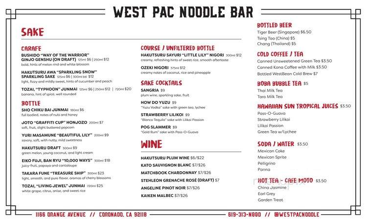 West Pac Noodle Bar - Coronado, CA menu_pic