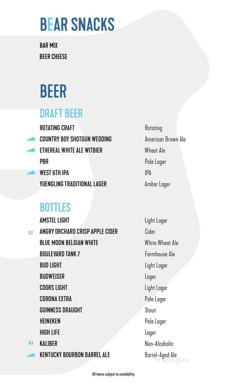 Whiskey Bear - Lexington, KY menu_pic