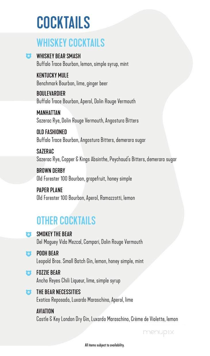 Whiskey Bear - Lexington, KY menu_pic
