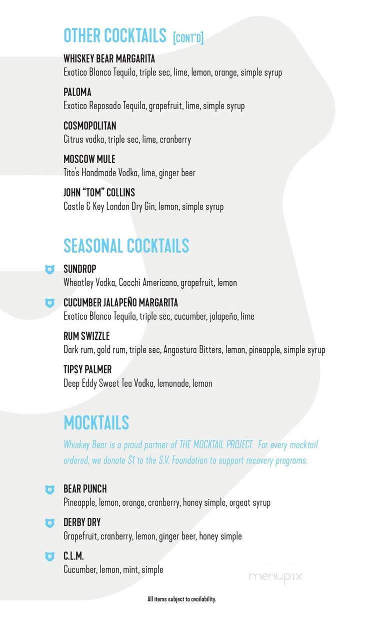 Whiskey Bear - Lexington, KY menu_pic