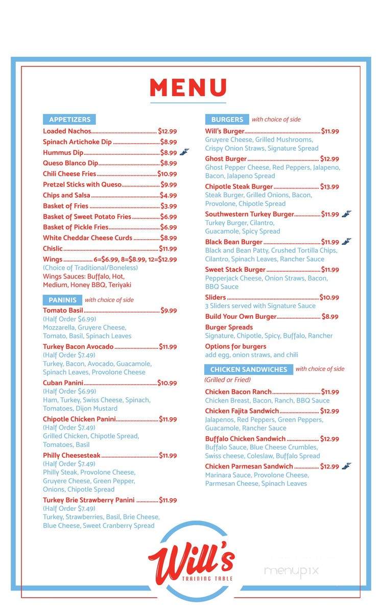 Will's Training Table - Sioux Falls, SD menu_pic