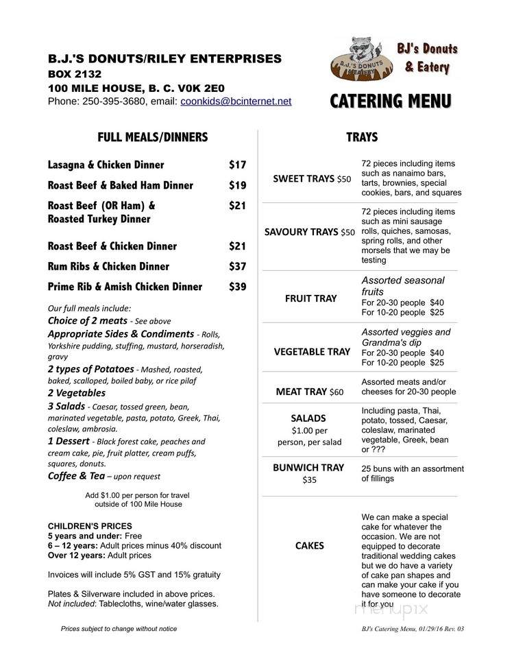 BJ's Donuts & Eatery - 100 Mile House, BC menu_pic