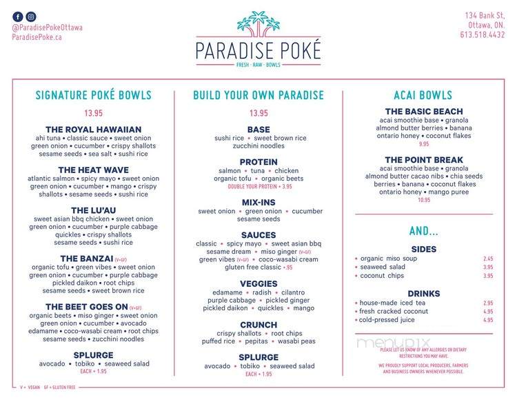 Paradise Poke - Ottawa, ON menu_pic