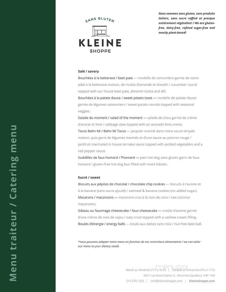 Kleine Shoppe - Montreal, QC menu_pic