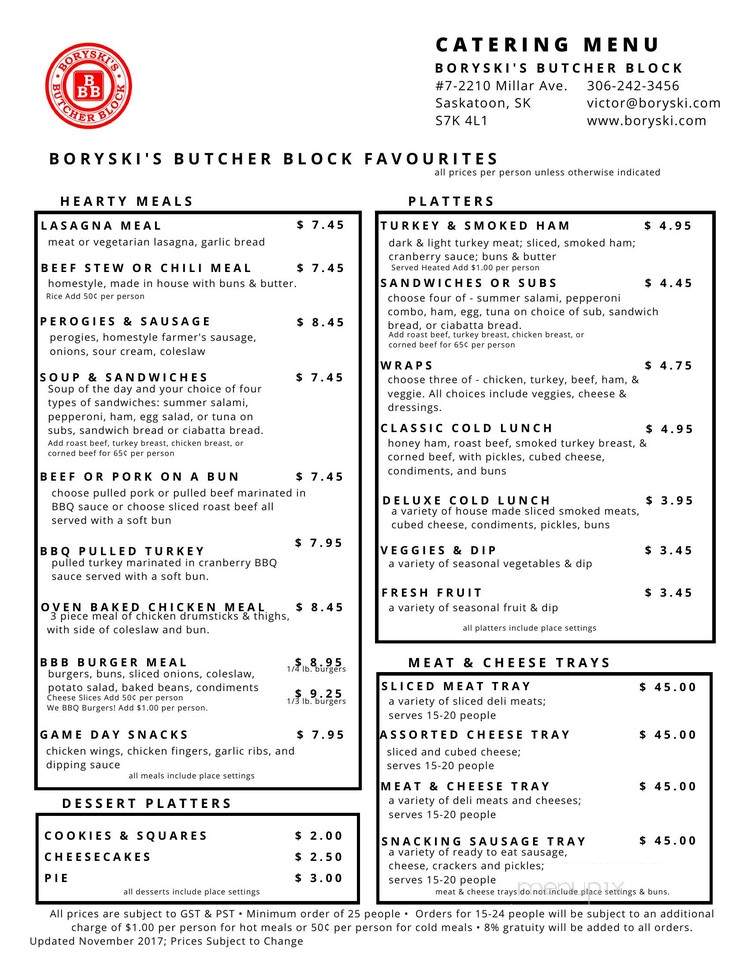 Boryski's Butcher Block - Saskatoon, SK menu_pic