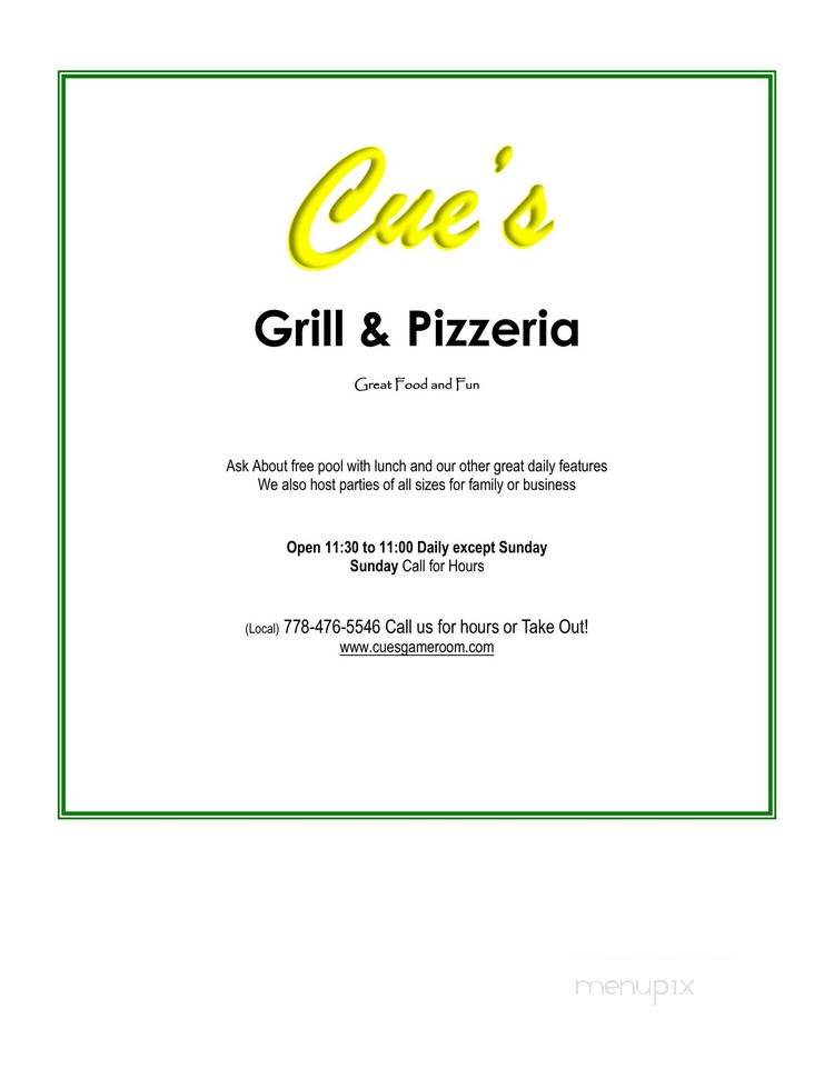 Cue's Game Room Grill & Pizzeria - Penticton, BC