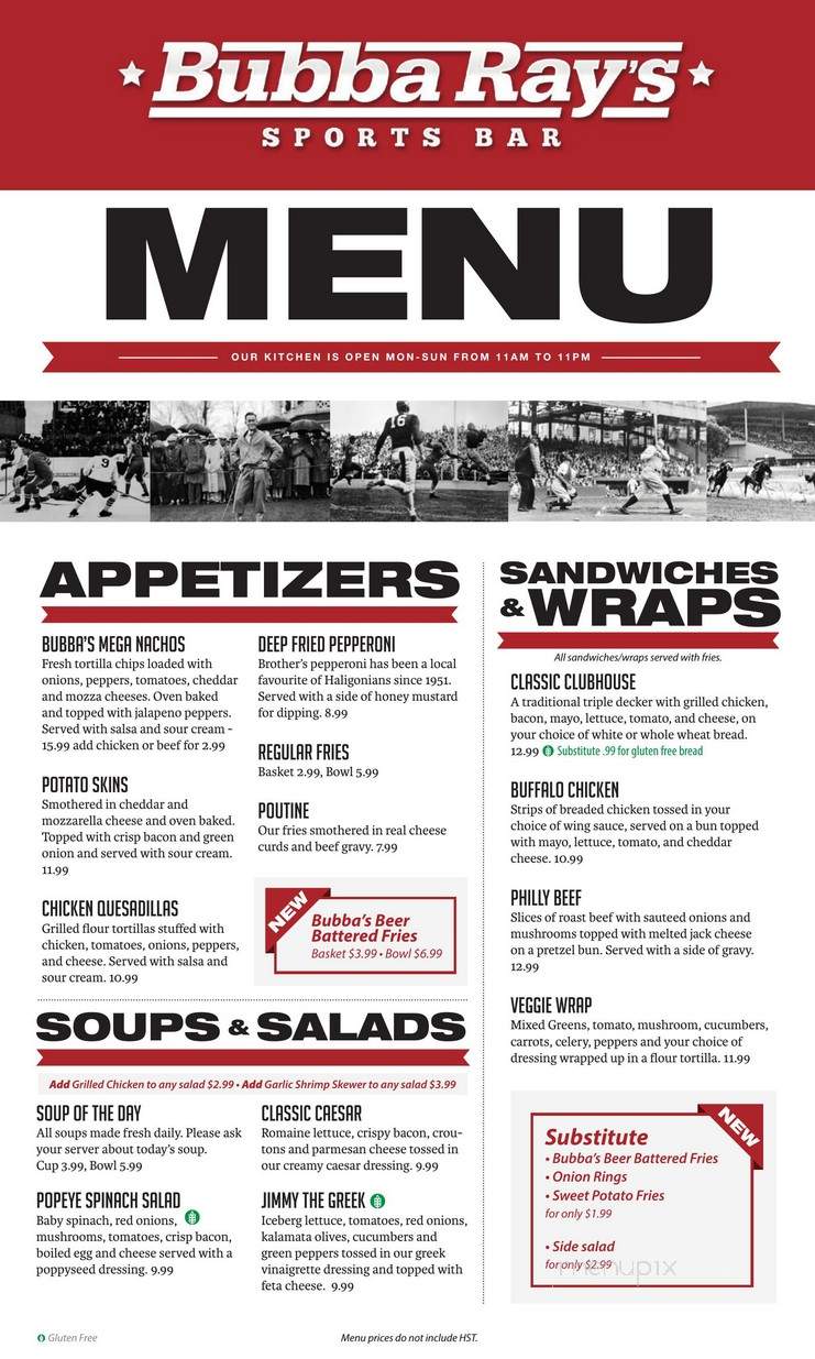 Bubba Ray's Sports Bar - Windsor, NS menu_pic