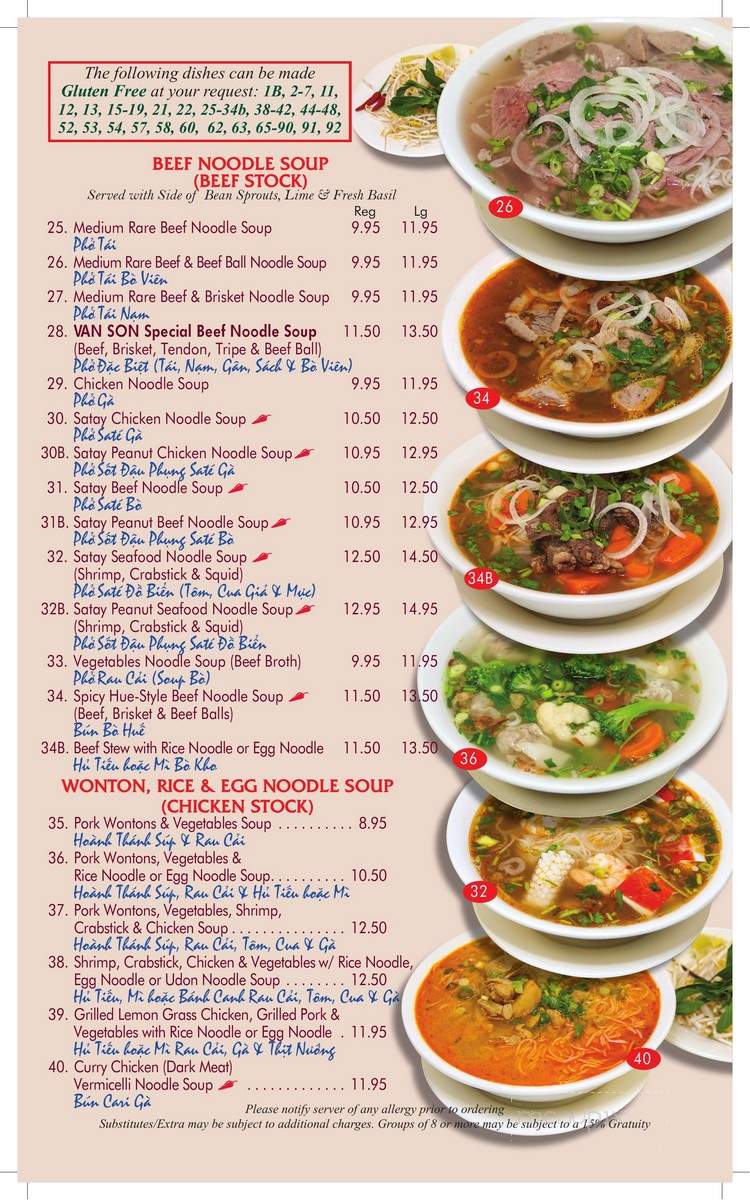 Van Son Vietnamese Cuisine - Calgary, AB menu_pic
