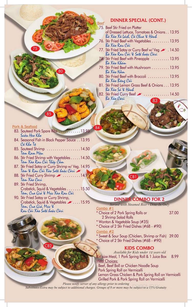 Van Son Vietnamese Cuisine - Calgary, AB menu_pic
