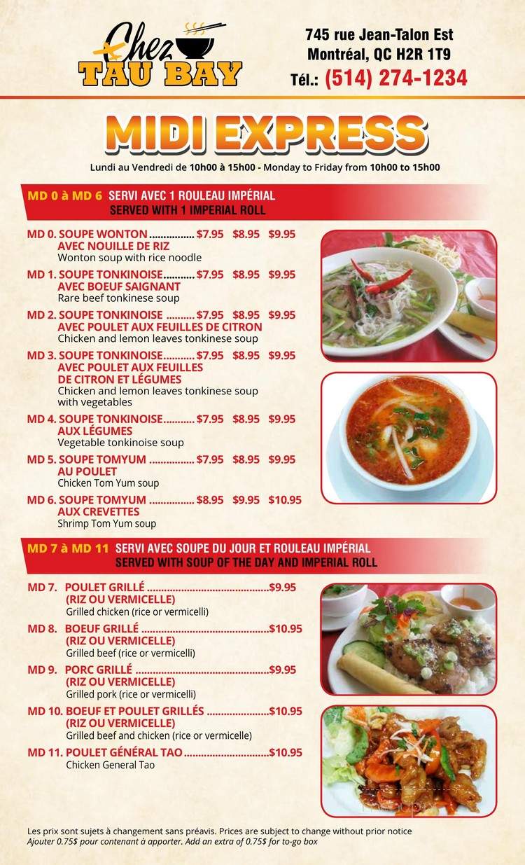 Chez Tau Bay - Montreal, QC menu_pic