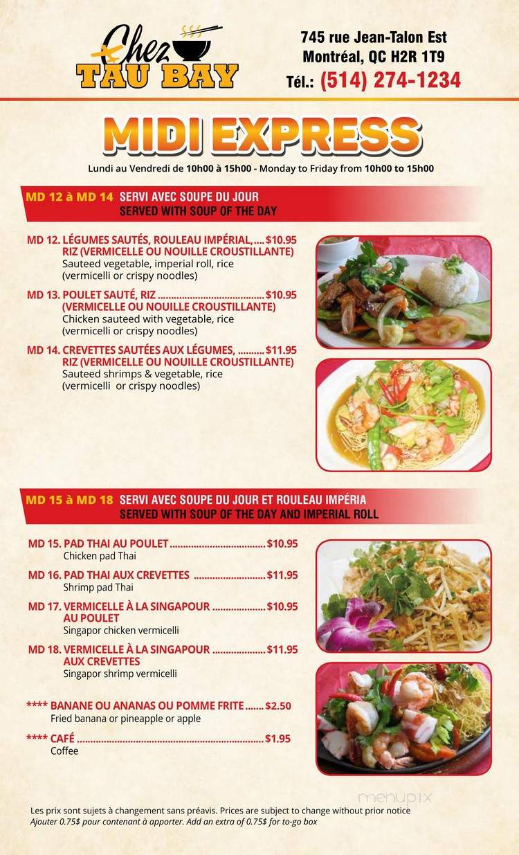 Chez Tau Bay - Montreal, QC menu_pic