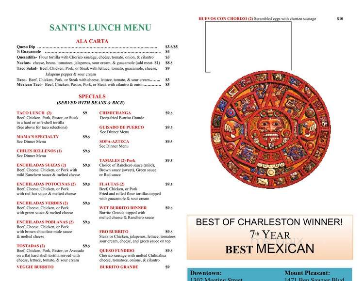 Menu of Santi's Restaurante Mexicano in North Charleston ...