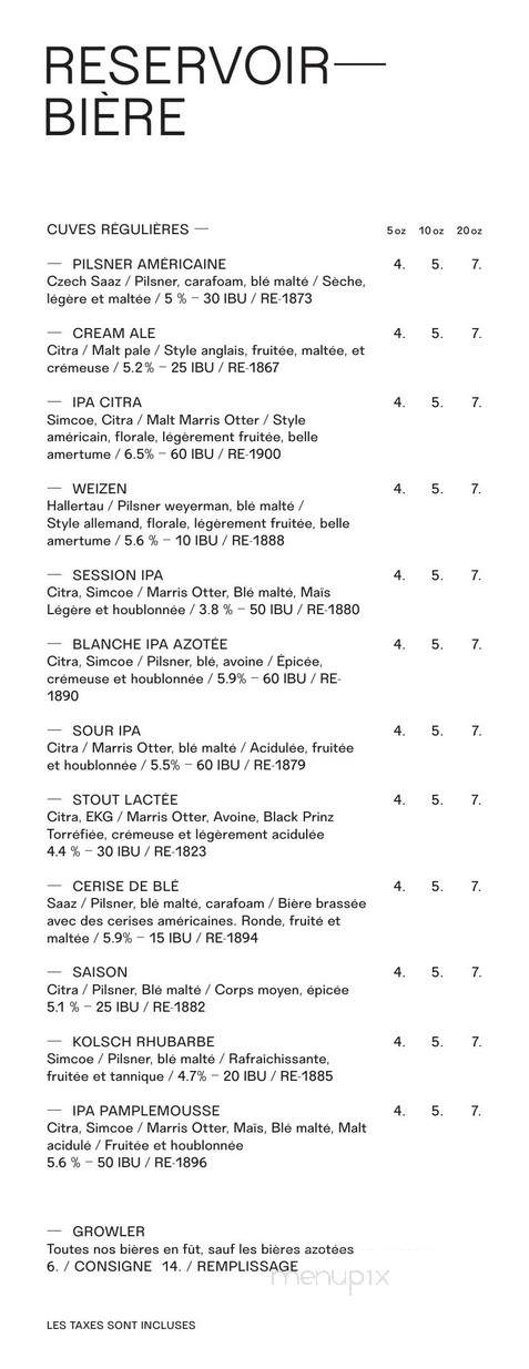 Le Reservoir - Montreal, QC menu_pic