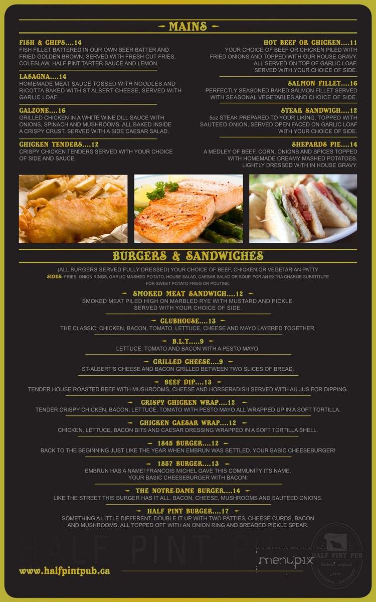 Half Pint Pub - Embrun, ON menu_pic