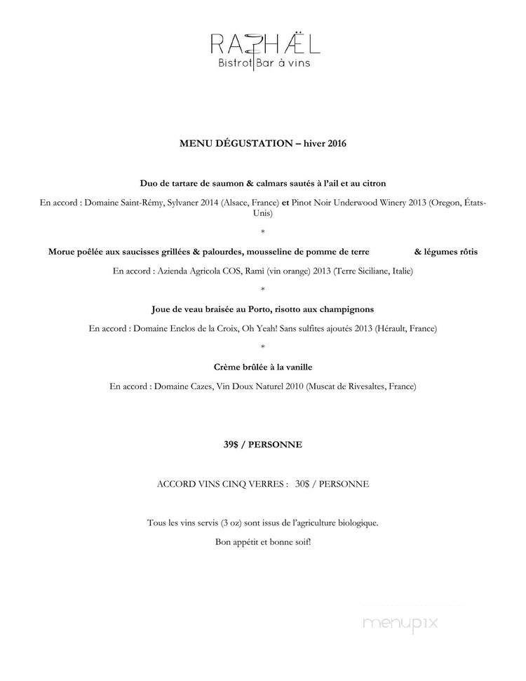 Raphael - Montreal, QC menu_pic