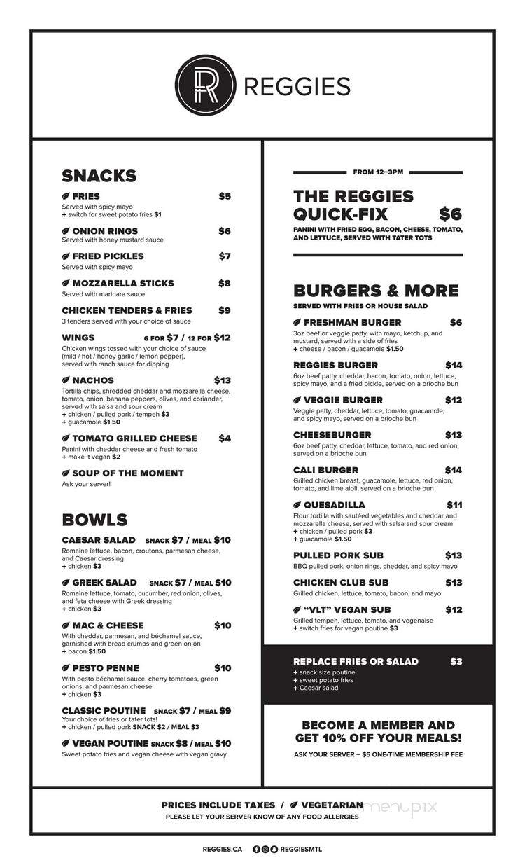 Reggies Bar - Montreal, QC menu_pic
