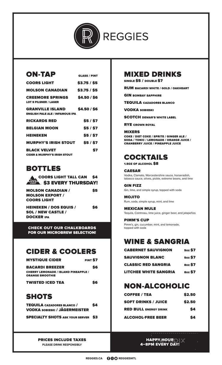 Reggies Bar - Montreal, QC menu_pic